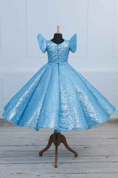 Pre-Order: Sky Blue Flip Up SEQUENCE Panel Gown with Fabric Manipulated Twirled Detachable Belt.