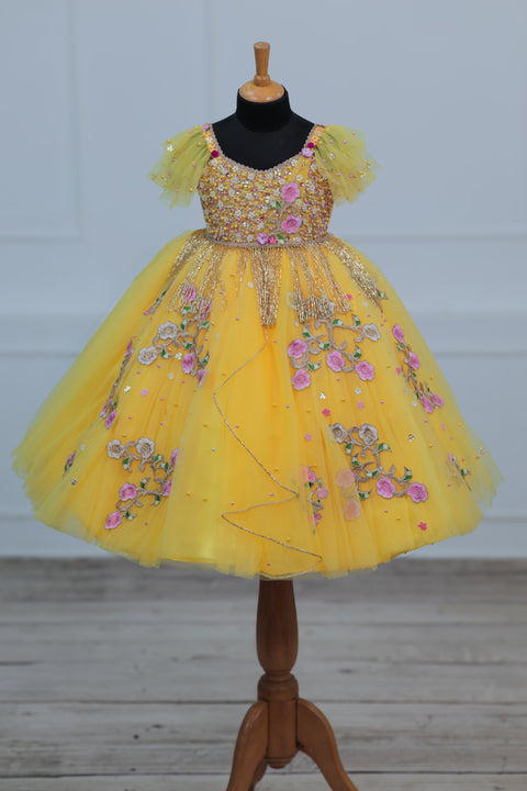 Pre-Order: Lemon Yellow Gown with Intricate Handworks