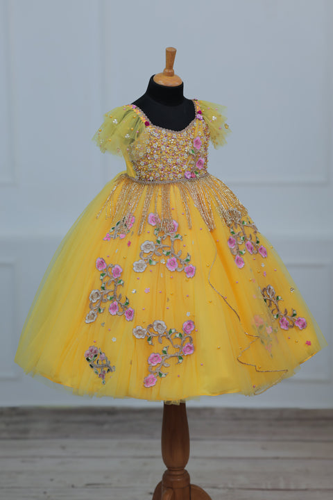 Pre-Order: Lemon Yellow Gown with Intricate Handworks