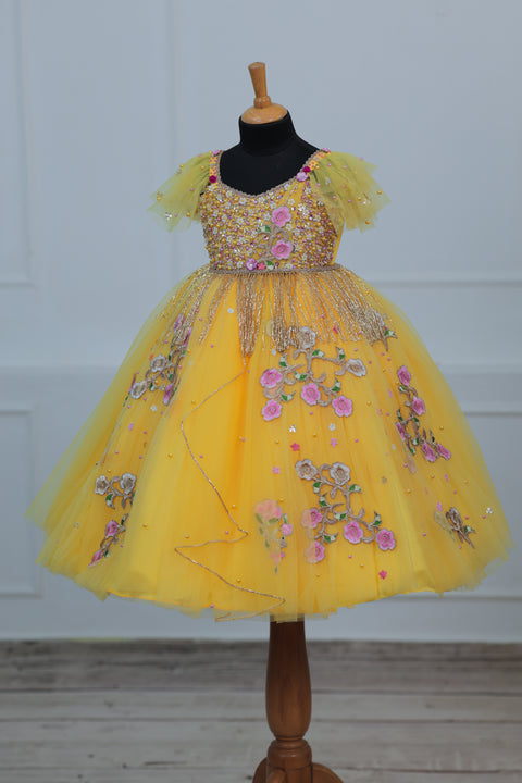 Pre-Order: Lemon Yellow Gown with Intricate Handworks