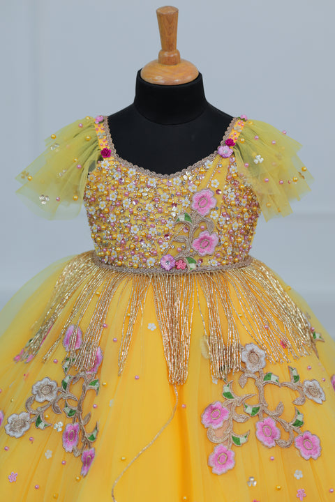 Pre-Order: Lemon Yellow Gown with Intricate Handworks