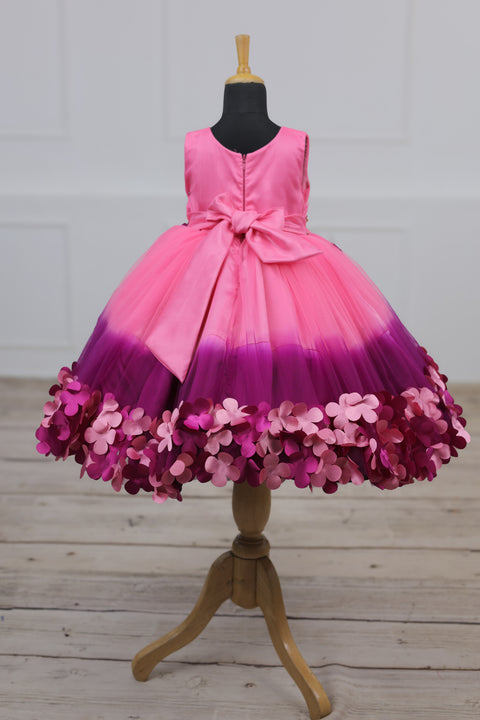 Pre-Order: Rose Pink  and Plum Purple Ombre Shaded Gown with Rich White Bead Work