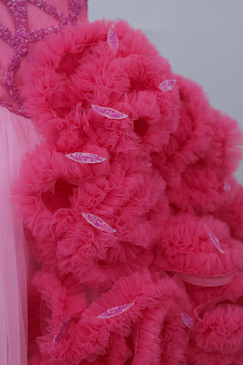 Pre-Order: Cherry Blossom with Rose Pink Combo Couture Gown with Frill Details