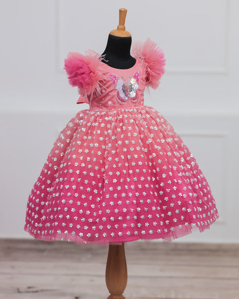 Pre-Order: Flamingo Pink Butterfly Theme Dress Highlighted With Handwork