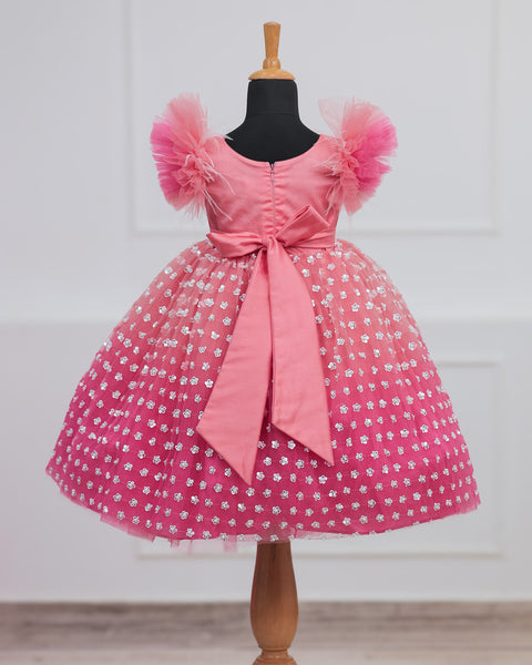 Pre-Order: Flamingo Pink Butterfly Theme Dress Highlighted With Handwork