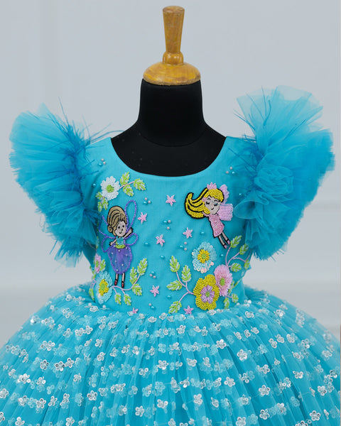 Pre-Order: Baby Blue & Sky Blue Theme Dress Highlighted With Handwork