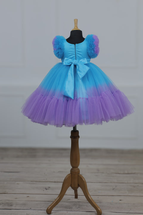 Pre-Order: Aquamarine - Skyblue & Lavender Double Shaded Party Gown with Heavy Bead Patches of Underwater Theme