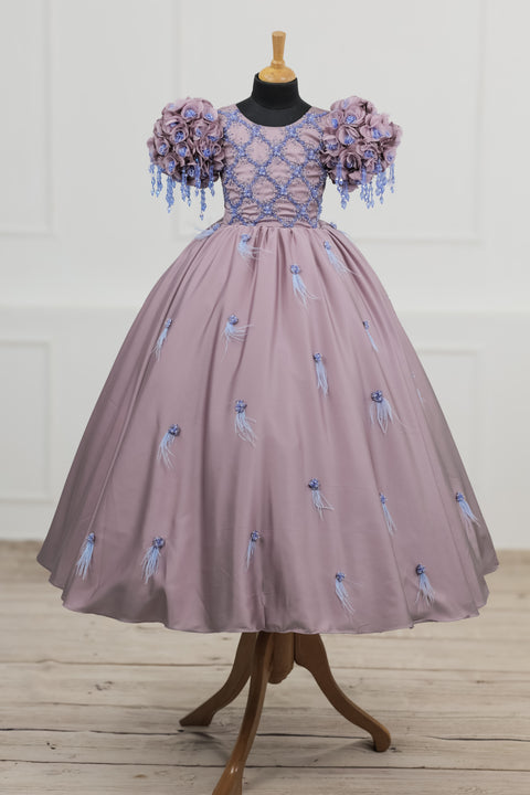 Pre-Order: Dusty Lilac Yoke with Heavy Embroidery Flower & Tassel-Adorned Sleeves.