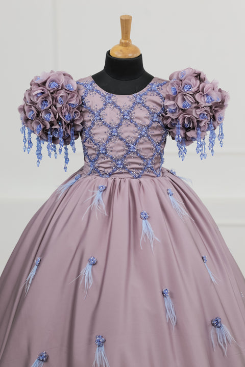 Pre-Order: Dusty Lilac Yoke with Heavy Embroidery Flower & Tassel-Adorned Sleeves.