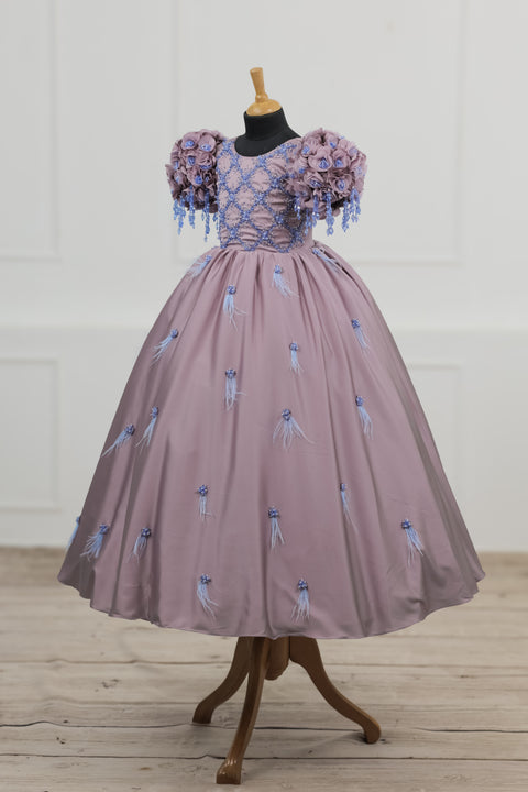 Pre-Order: Dusty Lilac Yoke with Heavy Embroidery Flower & Tassel-Adorned Sleeves.