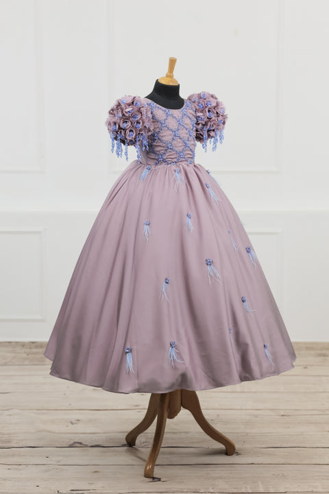 Pre-Order: Dusty Lilac Yoke with Heavy Embroidery Flower & Tassel-Adorned Sleeves.