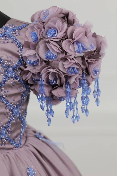 Pre-Order: Dusty Lilac Yoke with Heavy Embroidery Flower & Tassel-Adorned Sleeves.
