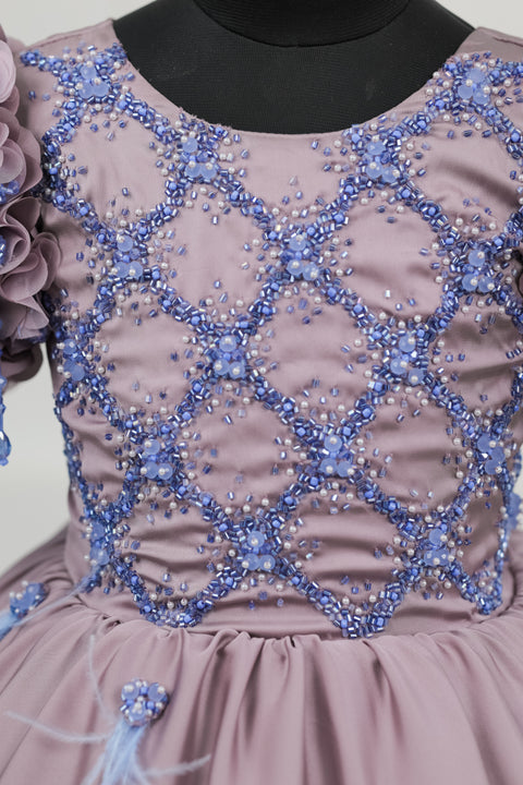 Pre-Order: Dusty Lilac Yoke with Heavy Embroidery Flower & Tassel-Adorned Sleeves.