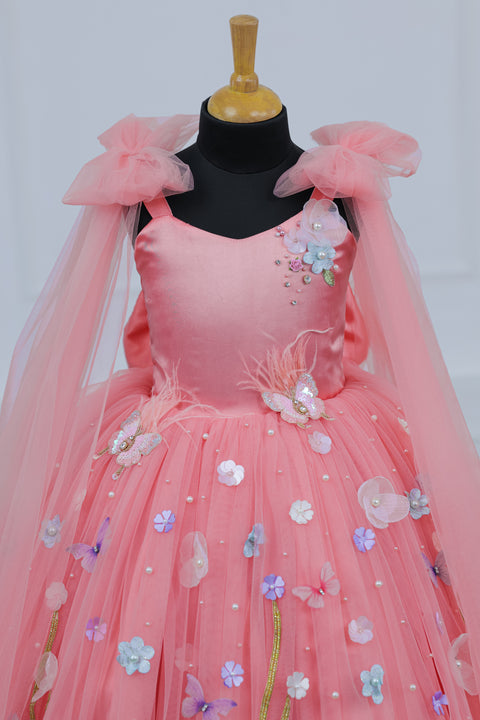 Pre-Order: Dreamy Floral  Flamingo Pink Princess Gown