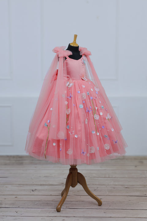 Pre-Order: Dreamy Floral  Flamingo Pink Princess Gown