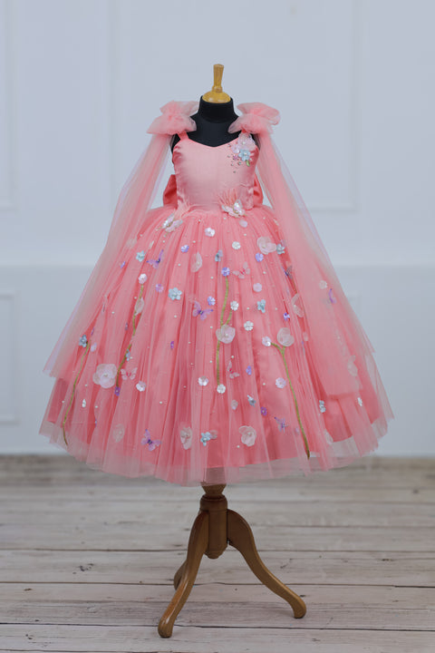 Pre-Order: Dreamy Floral  Flamingo Pink Princess Gown