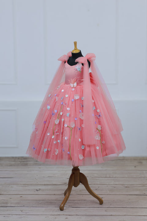 Pre-Order: Dreamy Floral  Flamingo Pink Princess Gown