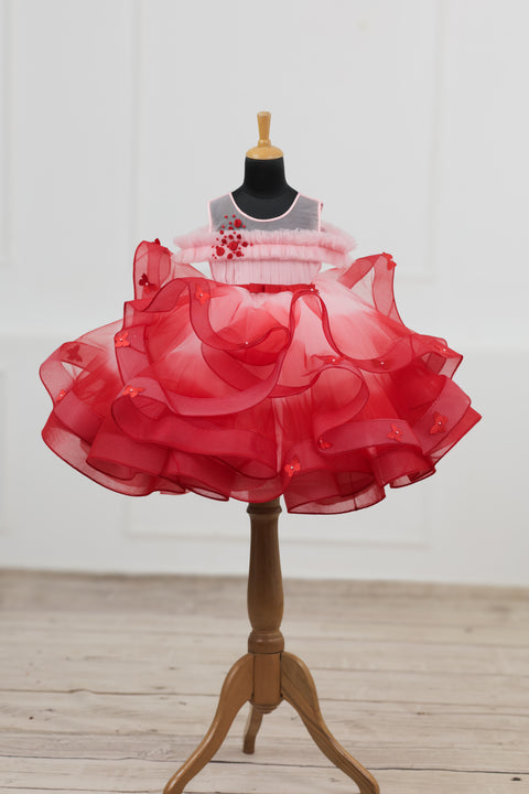 Pre-Order: Red & Peach Ombre Shaded Swirl Gown