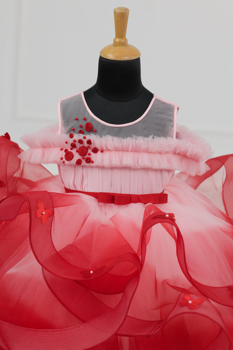 Pre-Order: Red & Peach Ombre Shaded Swirl Gown