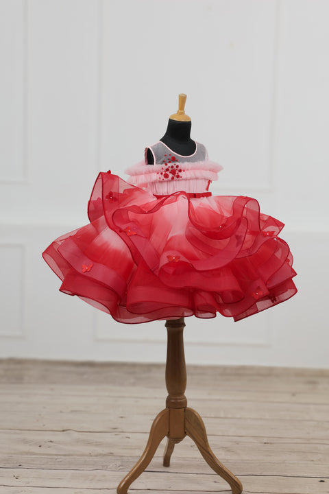 Pre-Order: Red & Peach Ombre Shaded Swirl Gown
