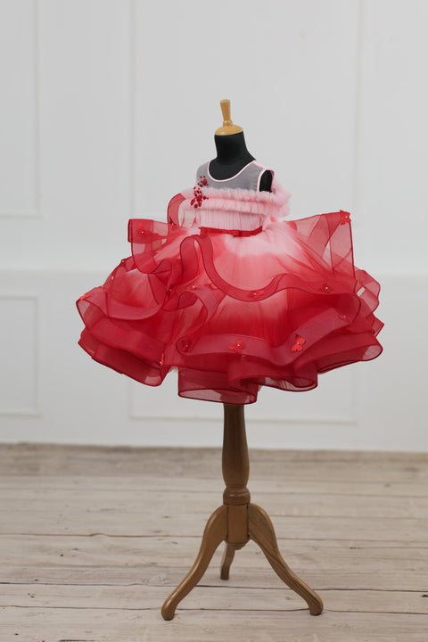 Pre-Order: Red & Peach Ombre Shaded Swirl Gown