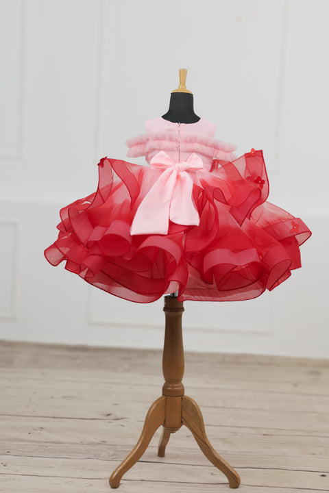 Pre-Order: Red & Peach Ombre Shaded Swirl Gown