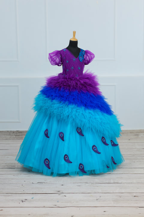 Pre-Order: Purple with Blue shaded Feather Frill with Peacock Feather Emblishment