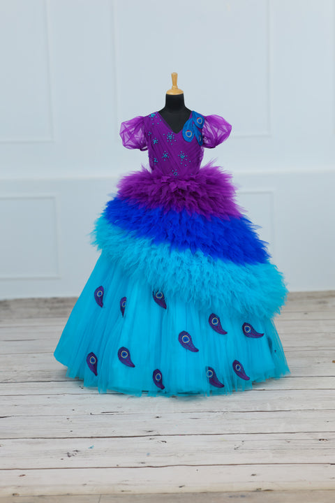 Pre-Order: Purple with Blue shaded Feather Frill with Peacock Feather Emblishment