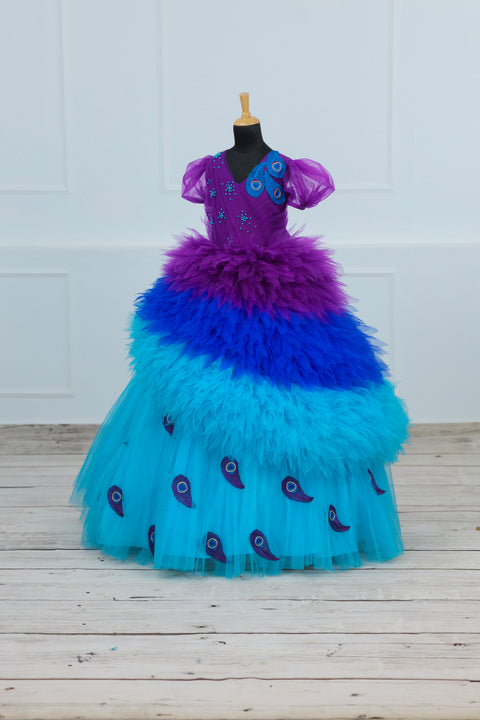 Pre-Order: Purple with Blue shaded Feather Frill with Peacock Feather Emblishment