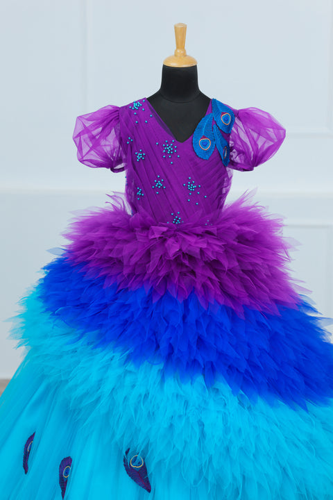 Pre-Order: Purple with Blue shaded Feather Frill with Peacock Feather Emblishment