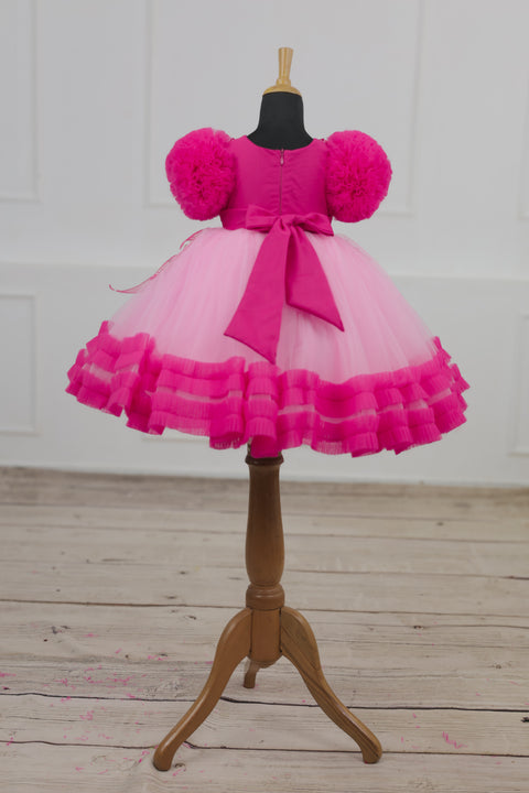 Pre-Order: Baby Pink and  Hot Pink Part Wear Gown with Heavy and Crafted Yoke and Petal Detailing