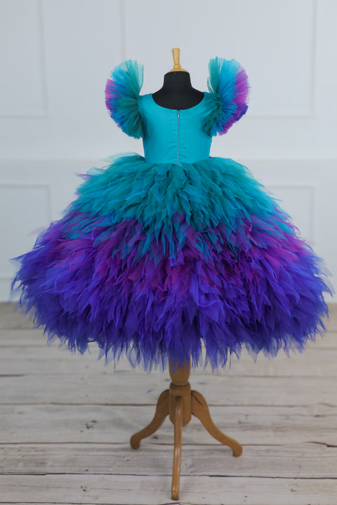 Pre-Order: Peacock Double Shaded Feather Frill with Heavy Intrecated Handwork on Yoke