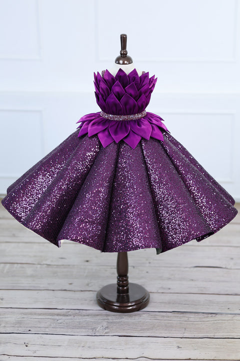 Pre-Order: Stunning Purple gown with a Petal Style &Detachable Top and a Glittering SEQUENCE Panel Gown