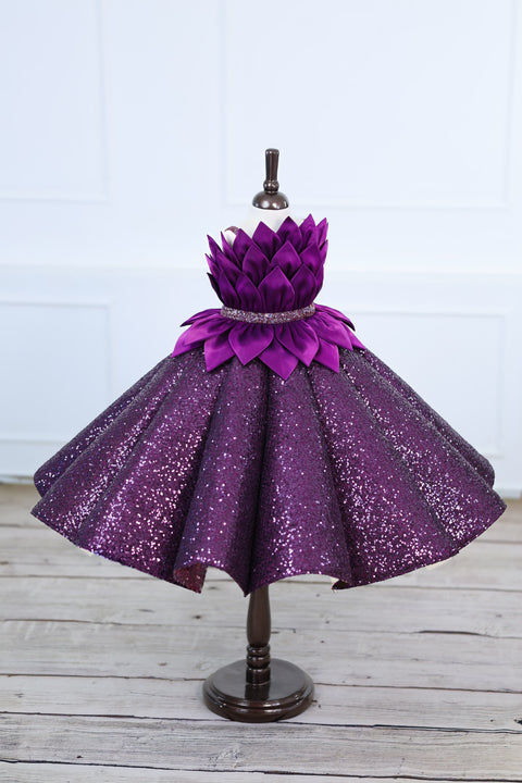 Pre-Order: Stunning Purple gown with a Petal Style &Detachable Top and a Glittering SEQUENCE Panel Gown