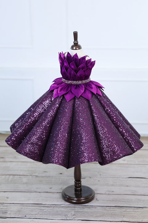 Pre-Order: Stunning Purple gown with a Petal Style &Detachable Top and a Glittering SEQUENCE Panel Gown