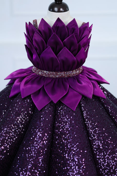 Pre-Order: Stunning Purple gown with a Petal Style &Detachable Top and a Glittering SEQUENCE Panel Gown