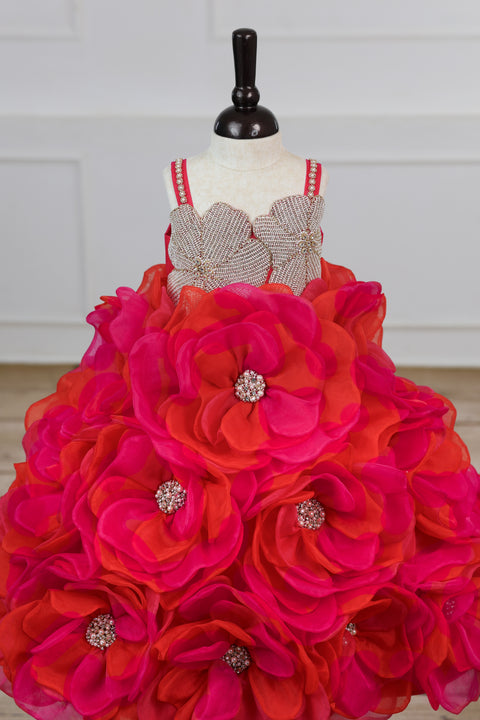 Pre-Order: Pink and Orange Short Frock Highlighted with Hand Embellished Flower Petals.