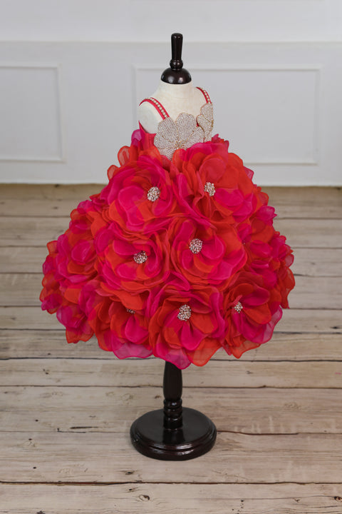 Pre-Order: Pink and Orange Short Frock Highlighted with Hand Embellished Flower Petals.
