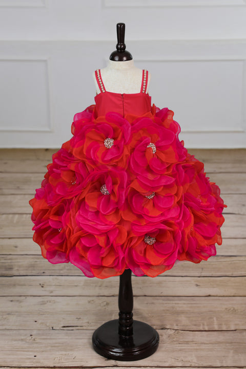 Pre-Order: Pink and Orange Short Frock Highlighted with Hand Embellished Flower Petals.