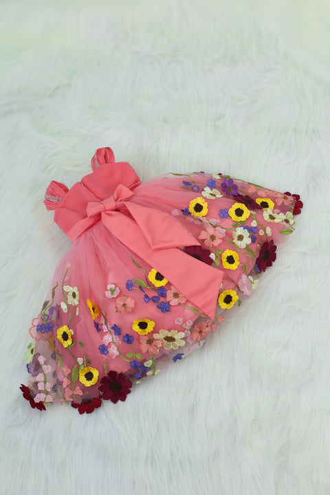 Pre-Order: Coral Embroidery Ball Gown with Weaving Yoke Pattern and Highlighted Handwork.