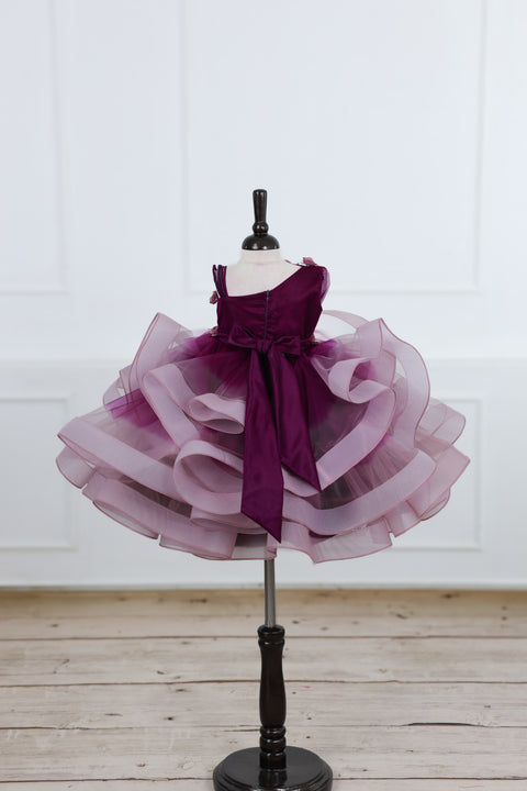 Pre-Order: Plum Purple and Onion Pink ombre shaded pleated one shoulder couture gown
