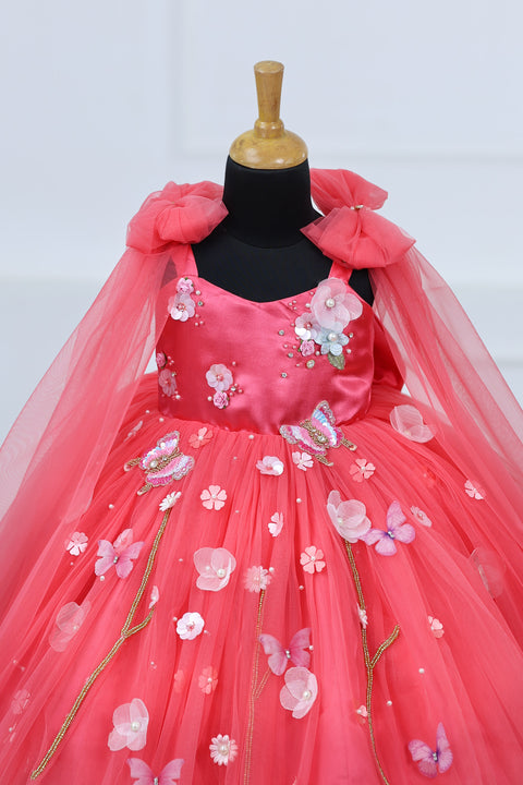 Pre-Order: Dreamy Floral Salmon Pink Princess Gown