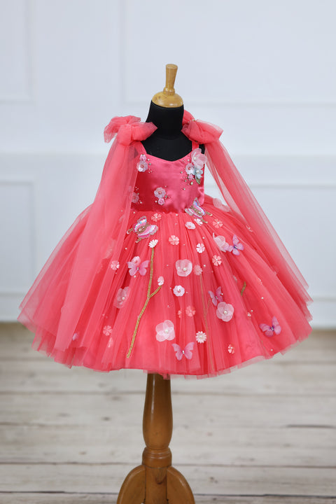 Pre-Order: Dreamy Floral Salmon Pink Princess Gown
