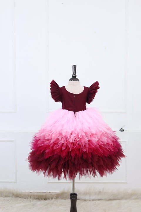 Pre-Order: Burgundy Fairy Moon Theme Feather Frill Gown