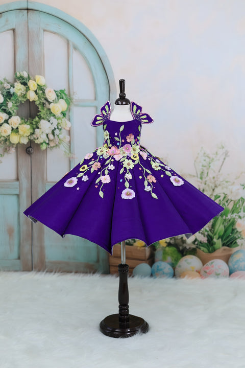 Pre-Order: Navy Blue Panel Gown with Heavy Embellished Flowers