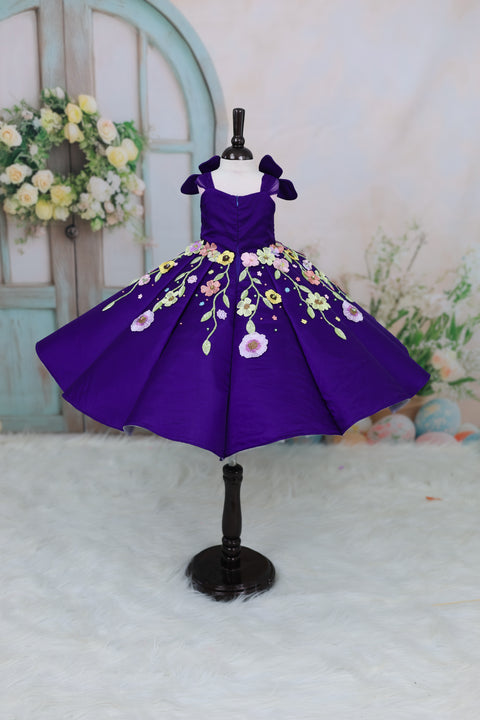 Pre-Order: Navy Blue Panel Gown with Heavy Embellished Flowers