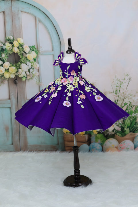 Pre-Order: Navy Blue Panel Gown with Heavy Embellished Flowers