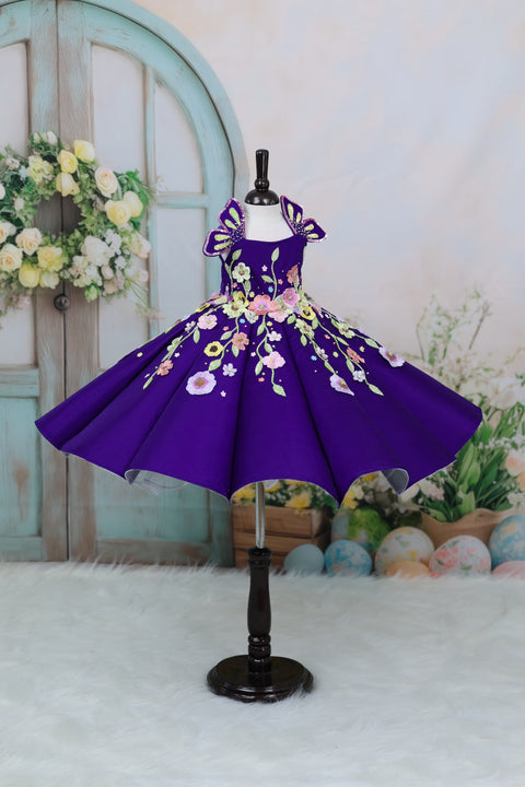 Pre-Order: Navy Blue Panel Gown with Heavy Embellished Flowers