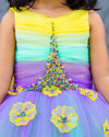 Pre-Order: Unicorn color shaded gown with hand crafted stone work and yellow flower applique