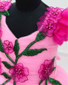 Pre-Order: Light pink and Rani pink Double Shade Couture Gown With Handcrafted Flowers And Leaves